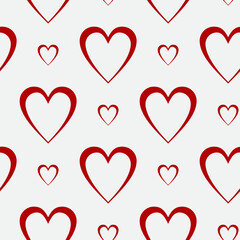 Hearts seamless background. Heart with red outline and empty inside.