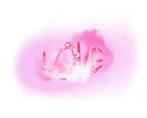 watercolor painting on canvas with soft peach fink. Watercolor imitation Valentine's day heart with text message 