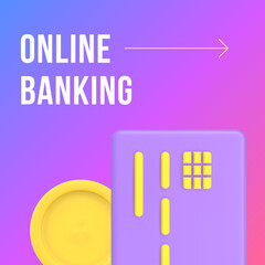 Online banking digital payment financial transaction social media post realistic 3d icon vector