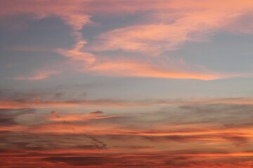 Colorful cloudy twilight beautiful sky cityscape sunset and morning sunrise. Dramatic evening night early morning view. Panoramic nature background concept. Copy space for text. World environment day
