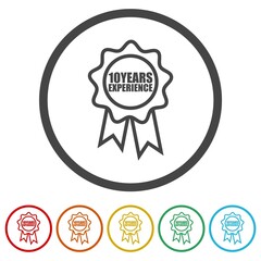 Ten years experience icon. Set icons in color circle buttons