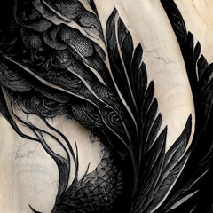 maori tattoo on scroll, line art, ink art, black ink, clean lines, illustration - obrazy, fototapety, plakaty