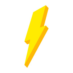 yellow lightning bolt flash and thunder icon cartoon style isolated on white background.