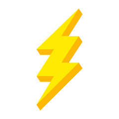 yellow lightning bolt flash and thunder icon cartoon style isolated on white background.