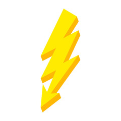 yellow lightning bolt flash and thunder icon cartoon style isolated on white background.