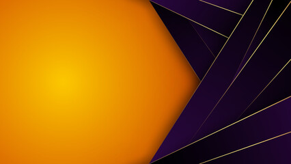 Abstract purple and gold glossy stripes on orange background