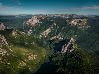 Maglic Mountain on the border of Bosnia and Herzegovina and Montenegro with canyon, Aerial Shot (wide) - Sutjeska National Park