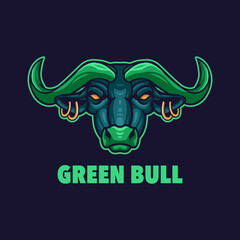 Green bull mascot logo for esport gaming or emblem.