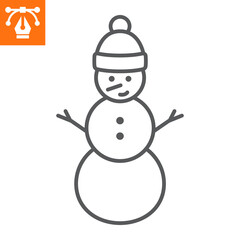 Snowman line icon, outline style icon for web site or mobile app, christmas and new year, snow sculpture vector icon, simple vector illustration, vector graphics with editable strokes.