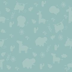 Seamless baby animal pattern in silhouette style. Vector illustration
