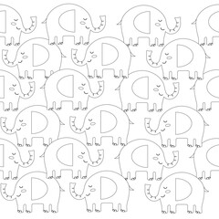 Seamless baby elephant pattern in outline style. Vector illustration