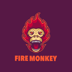 Fire monkey mascot logo for esport gaming or emblem.