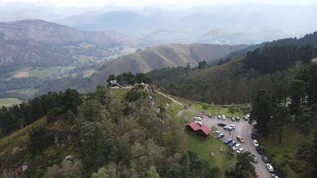 The mountainous green terrain of the Mirador del fitu in Asturias, Spain.
