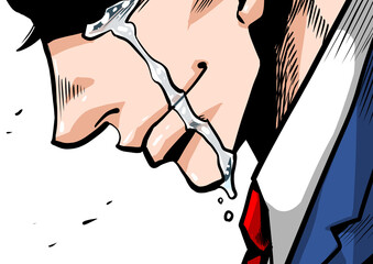 うつむく横顔のマンガ風男性のイラスト