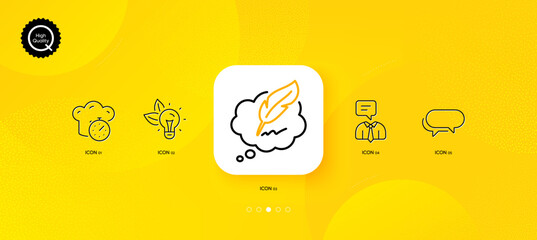 Fototapeta na wymiar Support service, Messenger and Copyright chat minimal line icons. Yellow abstract background. Cooking timer, Eco energy icons. For web, application, printing. Vector