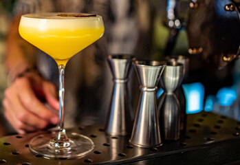 sweet and sour refreshing cocktail on the bar counter