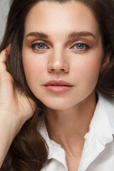 Vertical closeup beauty woman portrait. Female face close-up