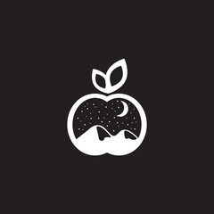 night landscape on an apple ilustration logo design