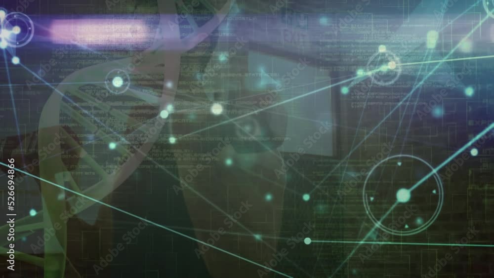 Poster composite video of dna structure and networking with man exercising in background
