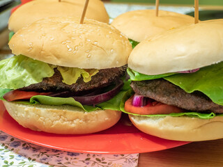 tasty homemade angus burger burgers with salad and cheese