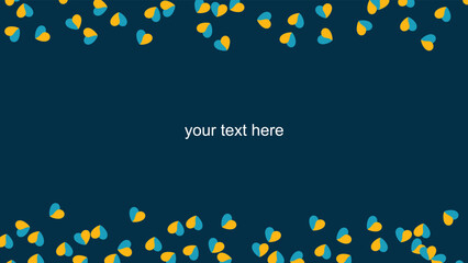 web page background layout with border from chaotic yellow and blue little hearts and place for text