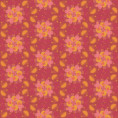 Orange Leaves Seamless Pattern Background Garden Nature Plant Art 