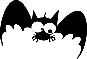 Chauve-souris mignon et drôle Halloween personnage de dessin animé noir et blanc isolé - 1