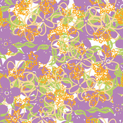Fototapeta na wymiar Abstract colorful doodle flower with curls seamless pattern. Messy fantasy floral background.