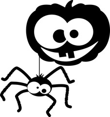 Citrouille et araignée drôle Halloween personnages noir et blanc illustration isolé