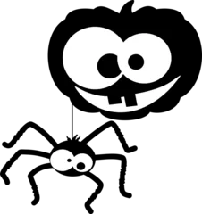 Photo sur Plexiglas Dessiner Citrouille et araignée drôle Halloween personnages noir et blanc illustration isolé