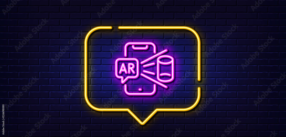 Poster neon light speech bubble. augmented reality phone line icon. vr simulation sign. 3d view symbol. neo