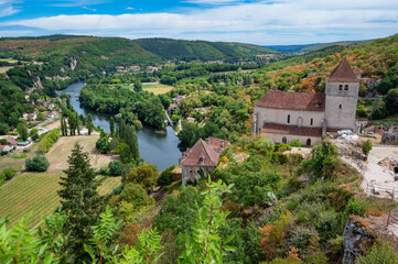 The valley of Lot river see the village of Saint Cirq Lapopie, Lot department, France, High quality photo - obrazy, fototapety, plakaty