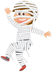 Cute boy cartoon character wearing mummy costume for halloween