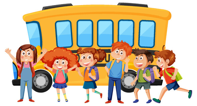 School bus with students cartoon