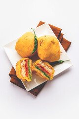 Ulta Vada Pav is made with a spicy potato stuffed bun, called pav inside vada, inside out wada pao