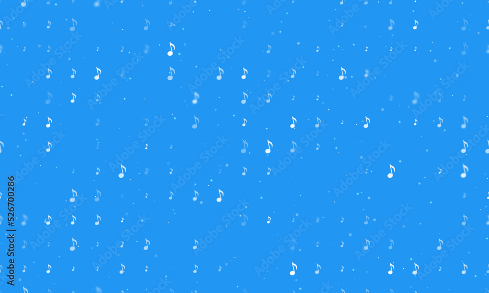 Poster seamless background pattern of evenly spaced white musical note symbols of different sizes and opaci