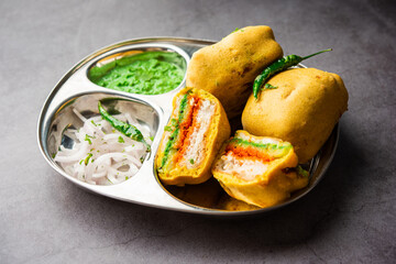 Ulta Vada Pav is made with a spicy potato stuffed bun, called pav inside vada, inside out wada pao