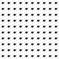 Square seamless background pattern from black thumb down symbols are different sizes and opacity. The pattern is evenly filled. Vector illustration on white background
