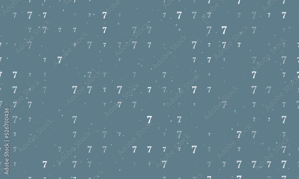 Poster seamless background pattern of evenly spaced white number seven symbols of different sizes and opaci