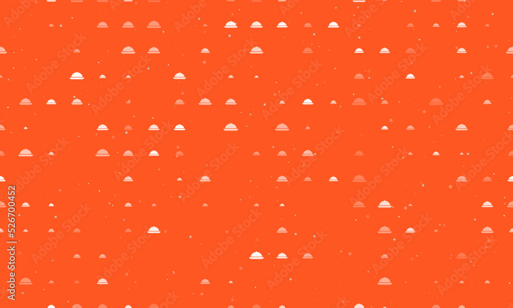Poster Seamless background pattern of evenly spaced white cloche symbols of different sizes and opacity. Vector illustration on deep orange background with stars