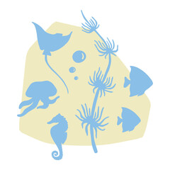 Simple, colored, cute elements, modern poster composition, .delicate illustration