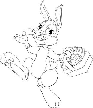 Easter Bunny Cartoon Rabbit With Eggs Basket