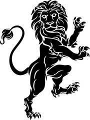 Obraz premium Lion Standing Rampant Heraldic Coat of Arms Crest