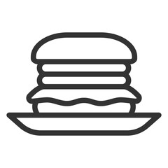Big hamburger on a plate - icon, illustration on white background, outline style