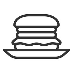 Big hamburger on a plate - icon, illustration on white background, outline style