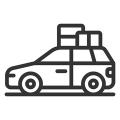 A car with a family and things goes to a picnic - icon, illustration on white background, outline style