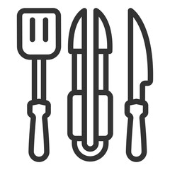 Grill, barbecue set - icon, illustration on white background, outline style