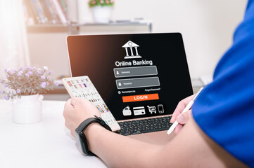 Man use Laptop with cloud computing diagram show graph,
Stock market, Business growth, progress or success concept. Businessman or trader