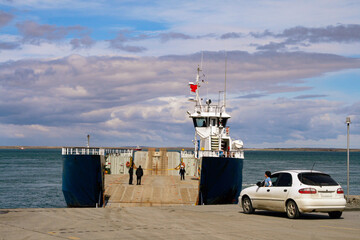 Car boarding a ferry in Tierra del Fuego