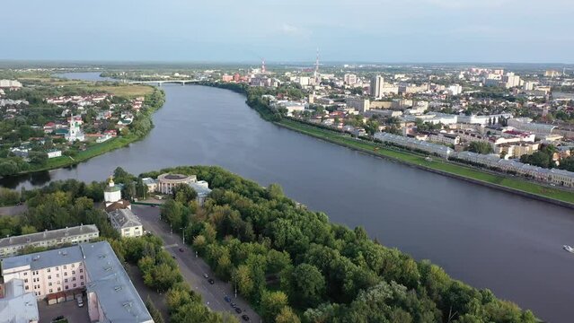 Picturesque city landscape of Tver with Assumption Cathedral, Russia
